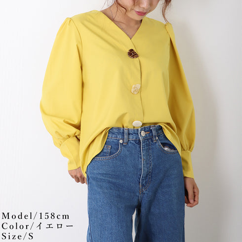 スキッパー ブラウス レディース スキッパー ブラウス レディース Vネックシャツ ランタンスリーブ 長袖 シャツブラウス 着やせ プルオーバー オフィス ZHUIMR-043