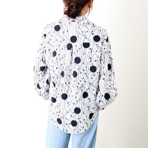 ブラウス 柄シャツ レトロ レディース ブラウス 柄シャツ レトロ レディース おしゃれ 幾何学プリント 長袖 トップス 夏春秋 オフィス シフォンブラウス ZHUIMR-046