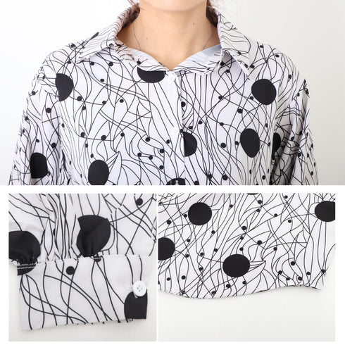 ブラウス 柄シャツ レトロ レディース ブラウス 柄シャツ レトロ レディース おしゃれ 幾何学プリント 長袖 トップス 夏春秋 オフィス シフォンブラウス ZHUIMR-046