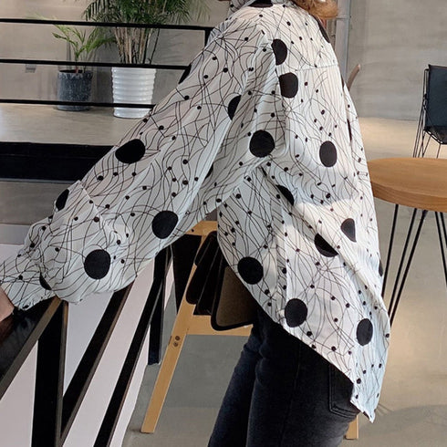 ブラウス 柄シャツ レトロ レディース ブラウス 柄シャツ レトロ レディース おしゃれ 幾何学プリント 長袖 トップス 夏春秋 オフィス シフォンブラウス ZHUIMR-046