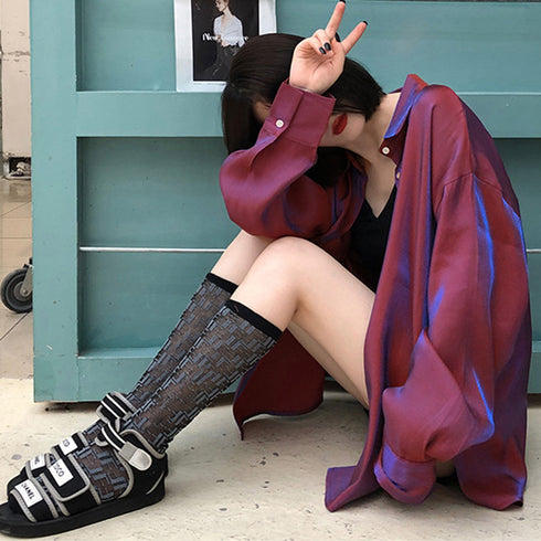 サテンブラウス レディース カーディガン 韓国ビッグシャツ 体型カバートップス オーバーサイズ おしゃれロングシャツ 羽織り 長袖カーディガン カラーシャツ着やせ ZHUIMR-050