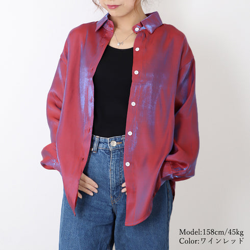 サテンブラウス レディース カーディガン 韓国ビッグシャツ 体型カバートップス オーバーサイズ おしゃれロングシャツ 羽織り 長袖カーディガン カラーシャツ着やせ ZHUIMR-050