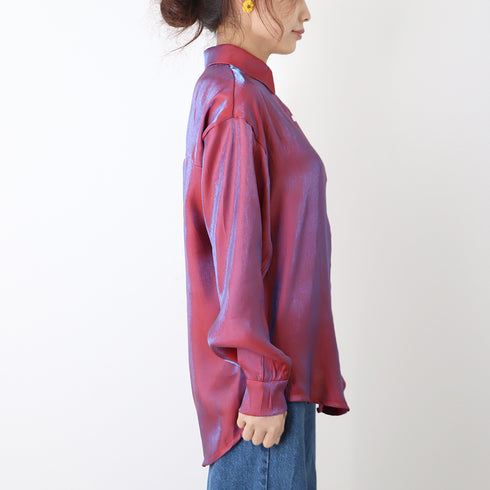 サテンブラウス レディース カーディガン 韓国ビッグシャツ 体型カバートップス オーバーサイズ おしゃれロングシャツ 羽織り 長袖カーディガン カラーシャツ着やせ ZHUIMR-050