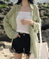 長袖シアーカーディガン 夏服シアーシャツ UV対策カーディガン シフォンブラウスレディース ロング丈トップス体型カバー 羽織り 日除けシャツブラウス透け感 韓国風 ZHUIMR-052