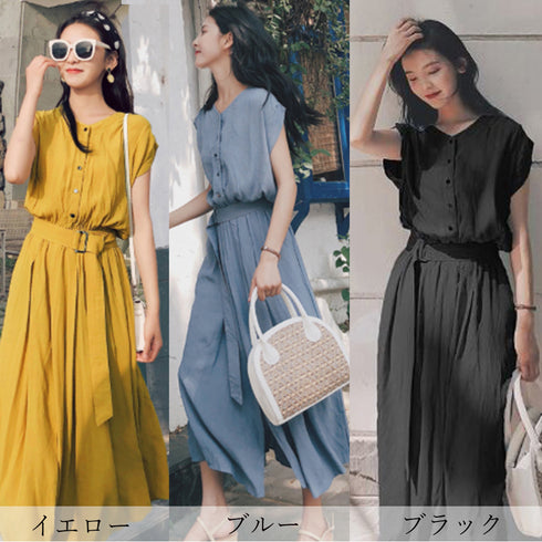 シャツワンピース レディース シャツワンピース レディース ベルト付き ロングワンピース ノースリーブ 着やせ シフォン ワンピース 体型カバー ZHUIMR-056