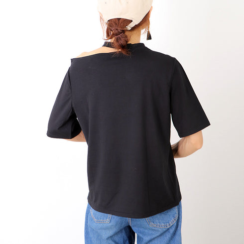 ワンショルダー tシャツ レディース ワンショルダー tシャツ レディース ロゴ カットソー 半袖 トップス 春夏 肩あき プルオーバー おしゃれ ZHUIMR-064