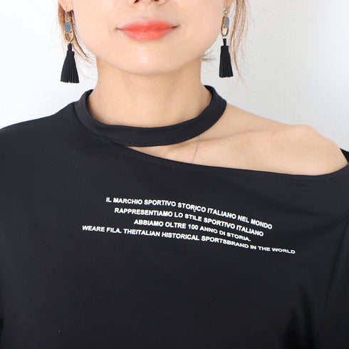ワンショルダー tシャツ レディース ワンショルダー tシャツ レディース ロゴ カットソー 半袖 トップス 春夏 肩あき プルオーバー おしゃれ ZHUIMR-064