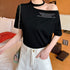 ワンショルダー tシャツ レディース ワンショルダー tシャツ レディース ロゴ カットソー 半袖 トップス 春夏 肩あき プルオーバー おしゃれ ZHUIMR-064