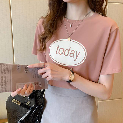 ロゴTシャツ レディース 半袖 ロゴTシャツ レディース 半袖 カットソー 春夏 トップス ラウンドネック カジュアル コットン tシャツ ロゴプリント ZHUIMR-065