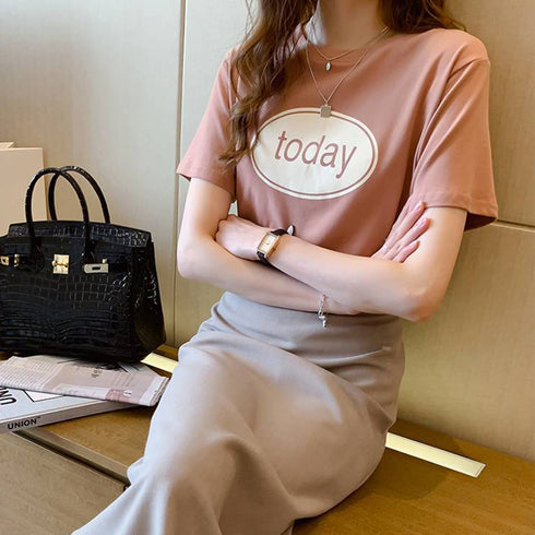 ロゴTシャツ レディース 半袖 ロゴTシャツ レディース 半袖 カットソー 春夏 トップス ラウンドネック カジュアル コットン tシャツ ロゴプリント ZHUIMR-065