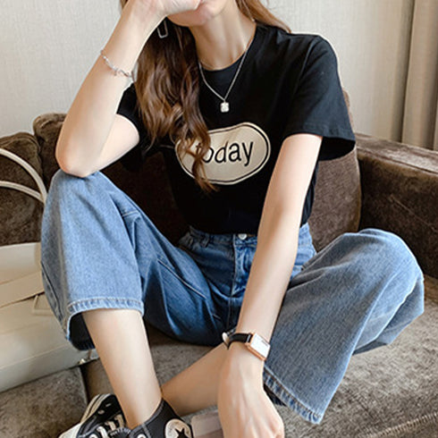 ロゴTシャツ レディース 半袖 ロゴTシャツ レディース 半袖 カットソー 春夏 トップス ラウンドネック カジュアル コットン tシャツ ロゴプリント ZHUIMR-065