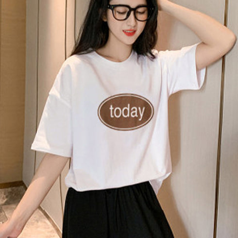 ロゴTシャツ レディース 半袖 ロゴTシャツ レディース 半袖 カットソー 春夏 トップス ラウンドネック カジュアル コットン tシャツ ロゴプリント ZHUIMR-065
