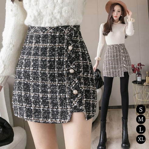 ツイード スカート レディース ツイード スカート レディース ショート丈 チェック柄 台形スカート ハイウエス Aライン タイトスカート 大人可愛い ZHUIMR-089