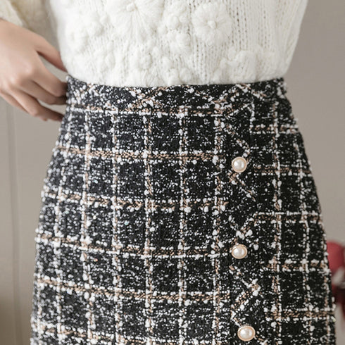 ツイード スカート レディース ツイード スカート レディース ショート丈 チェック柄 台形スカート ハイウエス Aライン タイトスカート 大人可愛い ZHUIMR-089