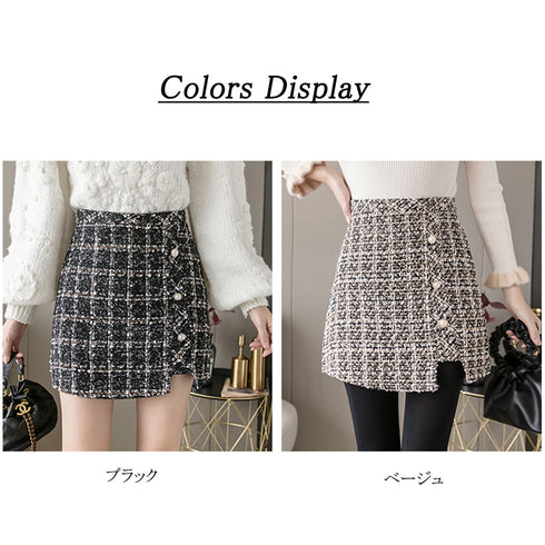 ツイード スカート レディース ツイード スカート レディース ショート丈 チェック柄 台形スカート ハイウエス Aライン タイトスカート 大人可愛い ZHUIMR-089
