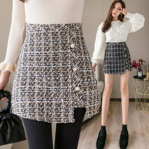 ツイード スカート レディース ツイード スカート レディース ショート丈 チェック柄 台形スカート ハイウエス Aライン タイトスカート 大人可愛い ZHUIMR-089