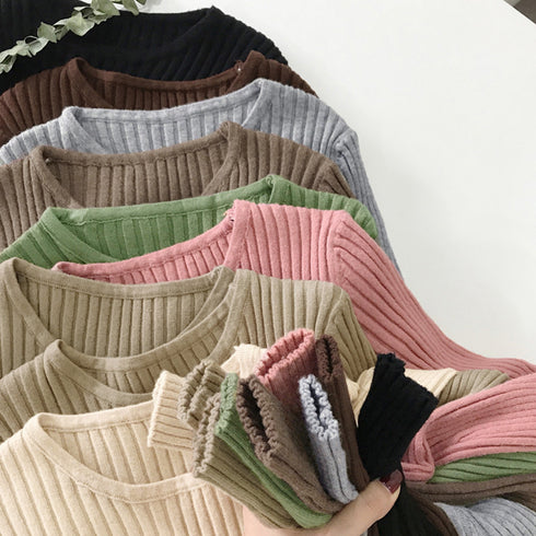 リブニットトップス レディース 大人秋服 太めリブタイトニット クルーネック セーター リブ編み 長袖 ストレッチ 普段着 ニットウェア 柔らか プルオーバー 冬 ZHUIMR-115