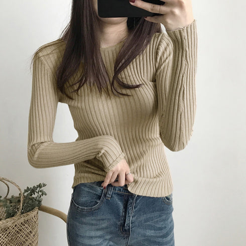 リブニットトップス レディース 大人秋服 太めリブタイトニット クルーネック セーター リブ編み 長袖 ストレッチ 普段着 ニットウェア 柔らか プルオーバー 冬 ZHUIMR-115