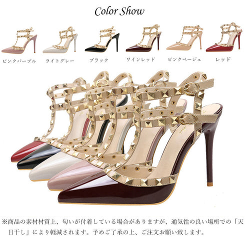 サンダルパンプス ハイヒール サンダルパンプス ハイヒール レディース スタッズpumpsポインテッドトゥ キャバパンプス アンクルストラップ結婚式靴 ZHWM-002