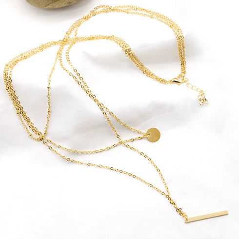 3連 チェーンネックレス レディース 3連 チェーンネックレス レディース チョーカーネック 首飾り ペンダント メタル スティックバー アクセサリー ZUOWEN-001