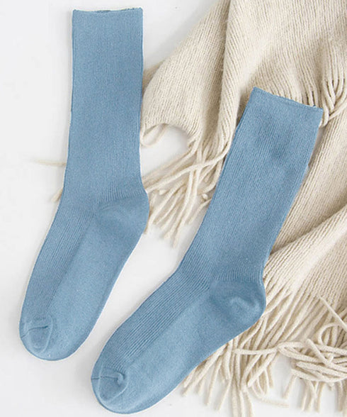 リブソックス レディース ミドル丈 靴下 無地綿混ソックス シンプル 通学靴下 レトロ カラーソックス カラバリ靴下 蒸れない カジュアルクルーソックス 春夏秋冬 ZUSH-001