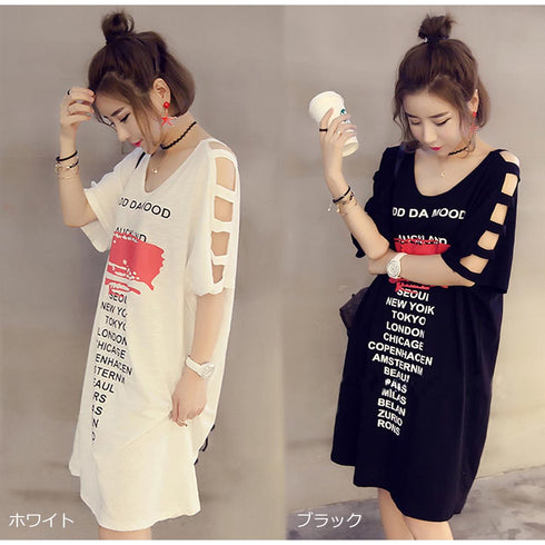 ロゴtシャツ レディース おしゃれ ロゴtシャツ レディース おしゃれ 5分袖 チュニック ミニワンピース 3XH-001