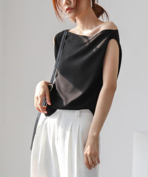 タンクトップ レディース ノースリーブ インナー トップス 光沢感 無地 サテン調ブラウス 春夏 春服 エレガント 高みえ AMCYH-82006