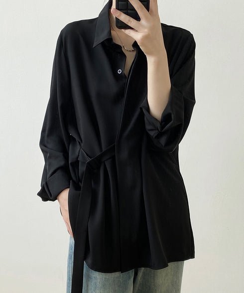 シャツブラウス 長袖 レディース 着やせ Vネック スキッパーシャツ ウエストマーク 体型カバー 春秋夏ブラウス オフィスカジュアル フォーマルトップス 上品無地 AMYS-1059