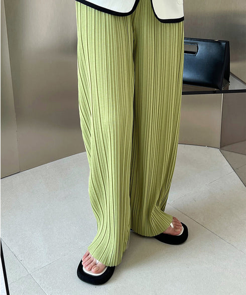 プリーツパンツ レディース ワイドパンツ 韓国風 リラックスパンツ ウエストゴム ボトムス 大人カジュアル ストレートパンツ 体型カバー イージーパンツ 着やせ AMYX-86068