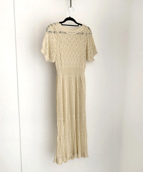 透かし編みニットワンピース2点セット韓国 レディース おしゃれ クロシェニット キャミワンピ付き サマーマーメイドワンピース 半袖 ラウンドネック 春夏 きれいめ AMBL-6001