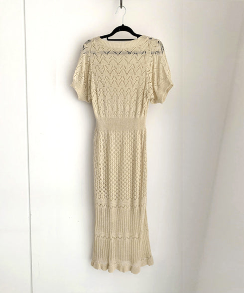 透かし編みニットワンピース2点セット韓国 レディース おしゃれ クロシェニット キャミワンピ付き サマーマーメイドワンピース 半袖 ラウンドネック 春夏 きれいめ AMBL-6001