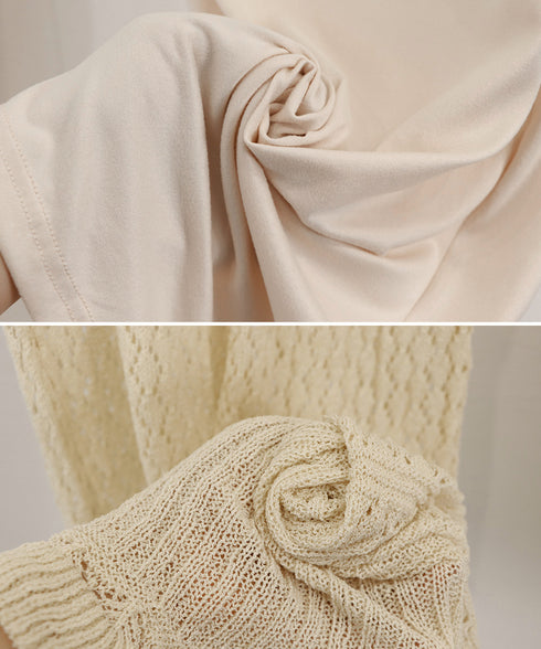 透かし編みニットワンピース2点セット韓国 レディース おしゃれ クロシェニット キャミワンピ付き サマーマーメイドワンピース 半袖 ラウンドネック 春夏 きれいめ AMBL-6001