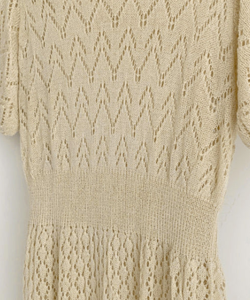 透かし編みニットワンピース2点セット韓国 レディース おしゃれ クロシェニット キャミワンピ付き サマーマーメイドワンピース 半袖 ラウンドネック 春夏 きれいめ AMBL-6001