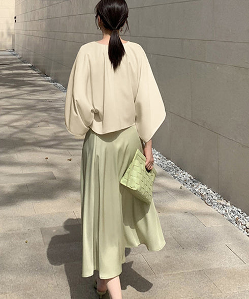 とろみブラウス レディース トップス vネック 春夏 ゆったり ドロップショルダーブラウス きれいめ 7分袖 シャツ ブラウス AMCYH-82005