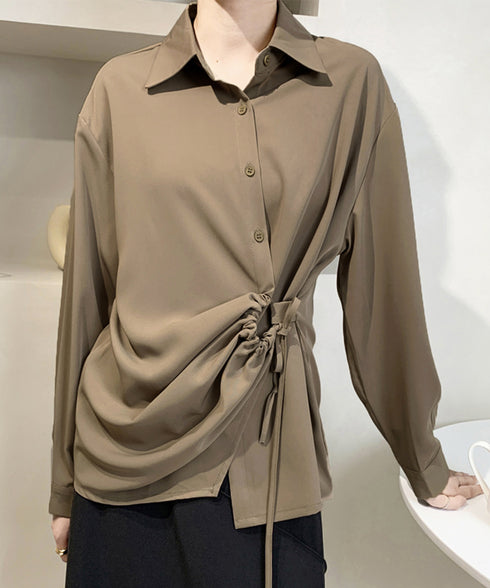 シャツブラウス レディース 不規則シャツ 長袖トップス ゆったり ロングシャツ 通勤 OL 白シャツ ウェストマーク 韓国 春夏 AMJZ-83001