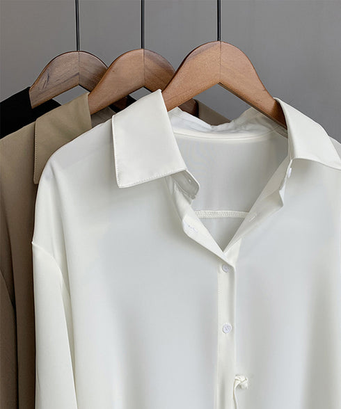 シャツブラウス レディース 不規則シャツ 長袖トップス ゆったり ロングシャツ 通勤 OL 白シャツ ウェストマーク 韓国 春夏 AMJZ-83001