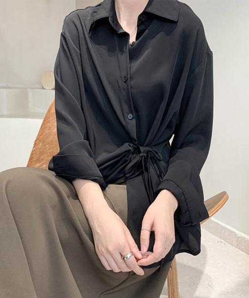 シャツブラウス レディース 不規則シャツ 長袖トップス ゆったり ロングシャツ 通勤 OL 白シャツ ウェストマーク 韓国 春夏 AMJZ-83001