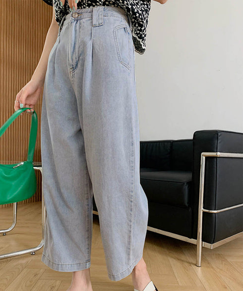 ワイド デニムパンツ レディース 韓国 ゆったり ジーンズ ハイウエスト ジーパン アンクル丈 ロングパンツ 美脚 ボトムス AMJZ-83012