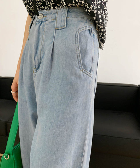 ワイド デニムパンツ レディース 韓国 ゆったり ジーンズ ハイウエスト ジーパン アンクル丈 ロングパンツ 美脚 ボトムス AMJZ-83012