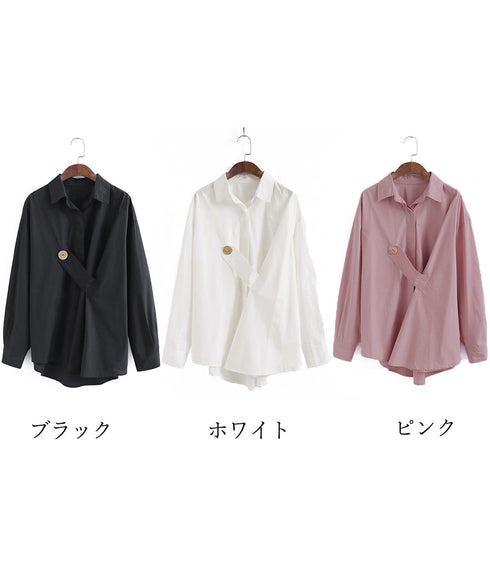 シャツブラウス レディース 韓国 春秋 シャツ ゆったり 体型カバー トップス オフィスカジュアル 通勤服 ブラウス オルチャン らくちん AMLZ-80003