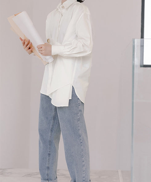 シャツブラウス レディース 韓国 春秋 シャツ ゆったり 体型カバー トップス オフィスカジュアル 通勤服 ブラウス オルチャン らくちん AMLZ-80003
