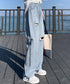 デニム ストレートパンツ ダメージ加工 デニムワイドパンツ レディース ハイウエスト ジーンズ オシャレ クラッシュジーパン AMMH-6001