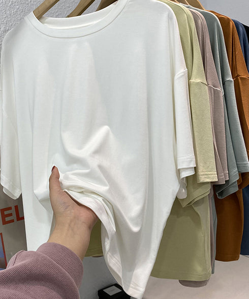 カットソー 無地レディースカジュアル ゆるtシャツ ドロップショルダー ラウンドネック トップス サマーTシャツ 韓国ファッション AMTC-80009