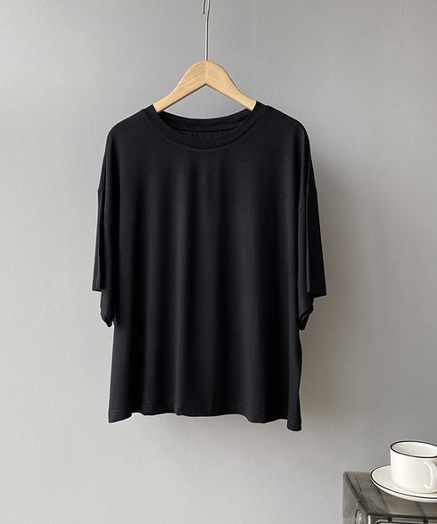 カットソー 無地レディースカジュアル ゆるtシャツ ドロップショルダー ラウンドネック トップス サマーTシャツ 韓国ファッション AMTC-80009