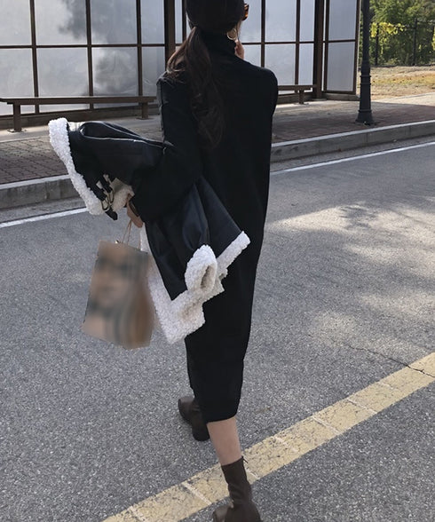 タートルネックニットワンピース 韓国風 レディース ロングワンピース 着やせ ハイネックワンピース カジュアル aラインワンピース エレガントセーターワンピース AMVV-82001