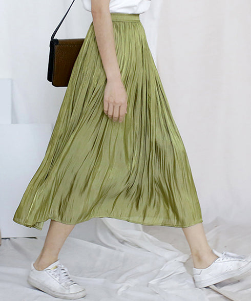 ランダムプリーツスカート ミモレ丈 光沢 スカート きれいめ ウエストゴム ロングスカート 春夏 カジュアル スカート 大人 可愛い AMWS-6001
