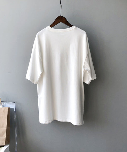 ロゴtシャツ 半袖 レディース 夏 ラウンドネック カットソー カジュアル 刺しゅう 着やせ AMYS-1019