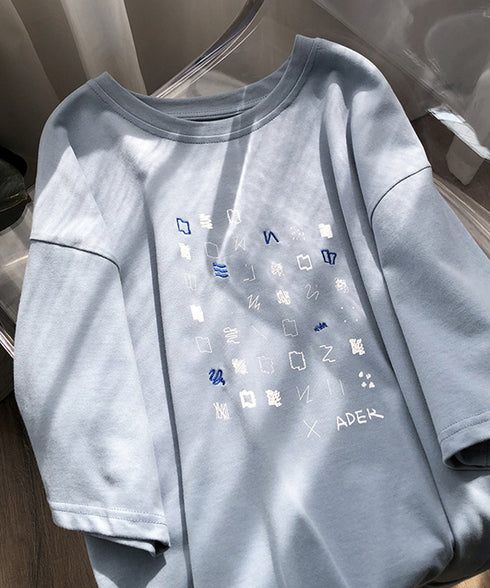 ロゴtシャツ 半袖 レディース 夏 ラウンドネック カットソー カジュアル 刺しゅう 着やせ AMYS-1019