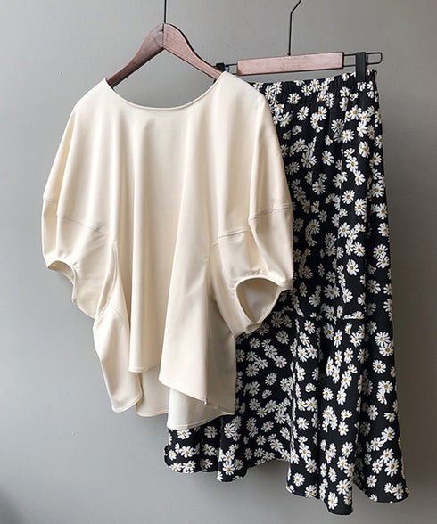 ゆったり トップス パフスリーブ レディース Tシャツ ブラウス 韓国 30代40代 バルーンスリーブ カットソー ラウンドネック AMYS-1032