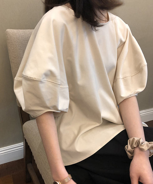 ゆったり トップス パフスリーブ レディース Tシャツ ブラウス 韓国 30代40代 バルーンスリーブ カットソー ラウンドネック AMYS-1032